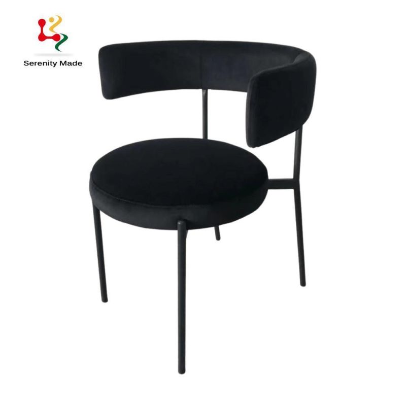 Simple Elegant Black Color Stable Iron Frame Velvet Seat Restaurant Chair