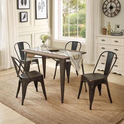 Rectangular Home Furniture Set Metal Dining Table with Solid Wood Top