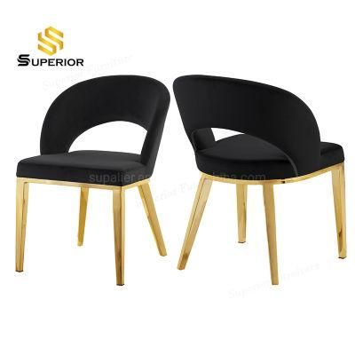 Comfortable Velvet Upholstered Gold Legs Dining Chair for Elderly