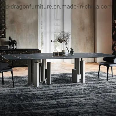 Luxury Dining Furniture Big Steel Dining Table with Marble Top