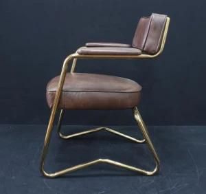 Living Room Gold Metal Small Chair with Armrest