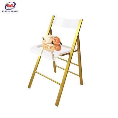 Morden Quality Guarantee Plastic Dining Chair Transaprent Acrylic Folding Chair with Metal Frame