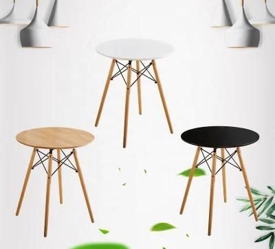Furniture Factory Nordic White Coffee Cafe MDF Tables Set Solid Wood Round Dining Table with Wooden Legs