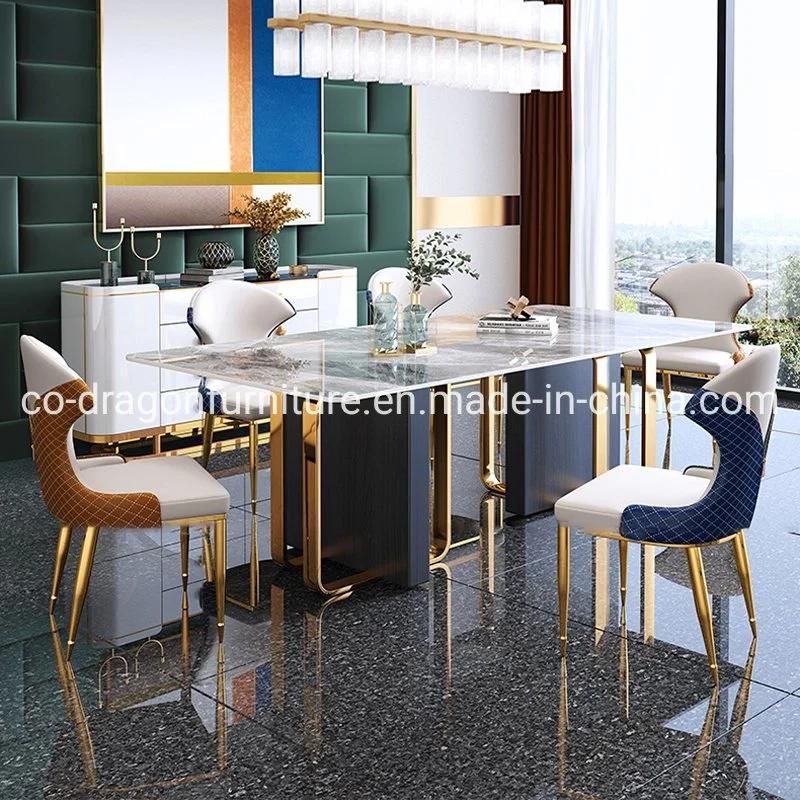 Luxury Dining Furniture Stainless Steel Dining Table with Marble Top