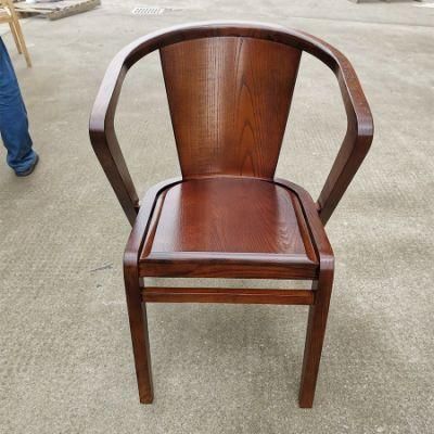 Kvj-6071b Walnut Color Ash Wood Stackable Armchair