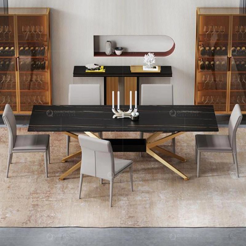 Modern Dining Room Furniture Gold Steel Marble Dining Table