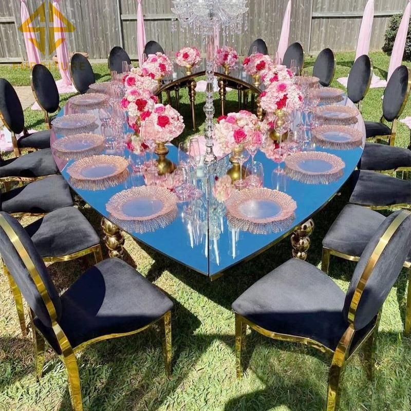 Dining Crystal Decor Stainless Steel Legs Glass Serpentine Table for Wedding Project