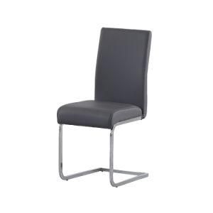 Modern Elegant High Back Leather Upholstered Seat Chrome Legs Dining Chair