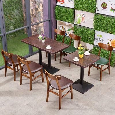 Rectangle Shape Wood Dining Table with Metal Basement Western Restaurant Furniture for Cafe Shop Natural or Retro Surface