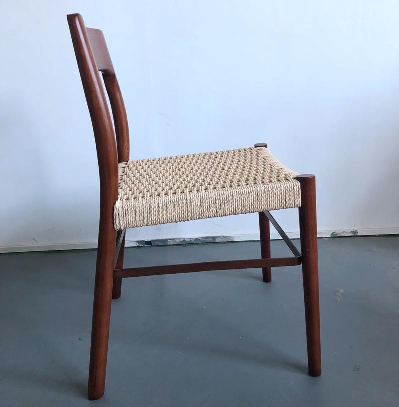 Chinese Classical Style Red Walnut Wood Woven Rope Braiding Seat Hospitality Dining Chair