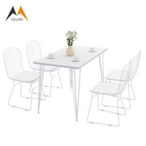 Modern Restaurant Outdoor Metal and Wood White Dining Table