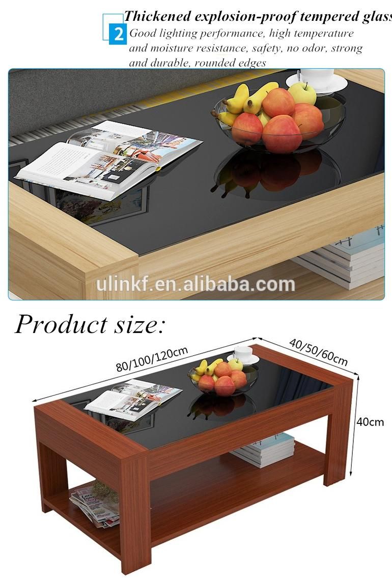 Wholesale Living Room Furniture Center Desk Black Coffee Table Glass with Drawer