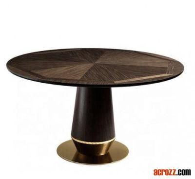 Classic Solid Wood Round Dining Table Golden Base Coffee Table Vasmara Dining Table