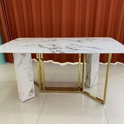 Nordic Luxury Style Gold Plated Marble Top Classic Metal Base Design Dining Tables Dining Room Furniture