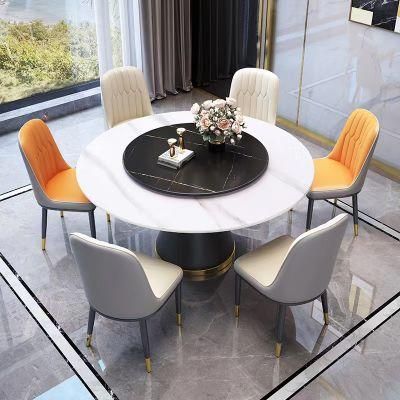 Wholesale Modern Design Custom PU Leather Legs Round Marble Dining Table