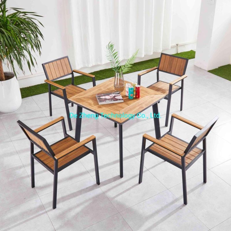 Factory Direct Luxury Outdoor Restaurant Plastic Wood Dining Bar Table with Teak Color