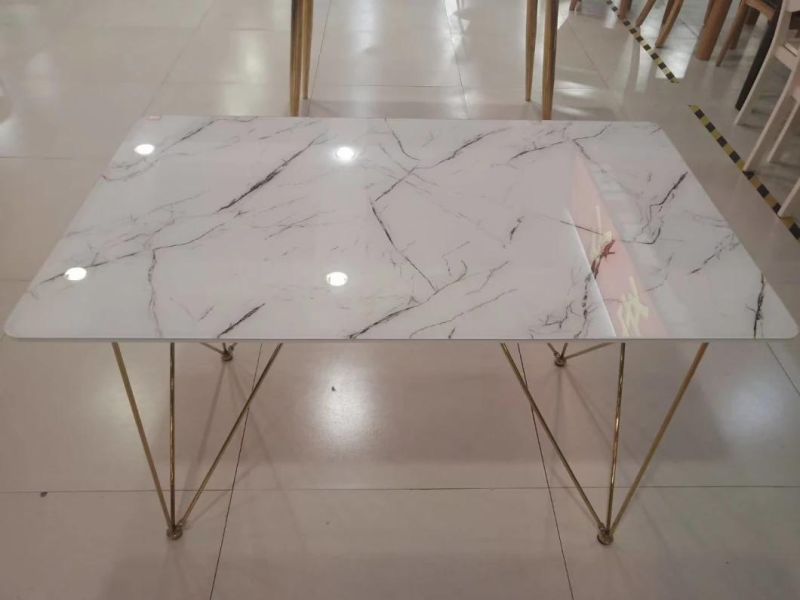 Light Luxury Marble Dining Room Set Furniture Rectangle Marble Top Dining Table