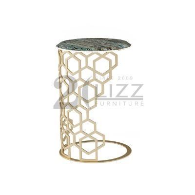 Unique Modern Design Top Marble Glass Home Furniture Living Room Coffee Table with Gold Steel Leg