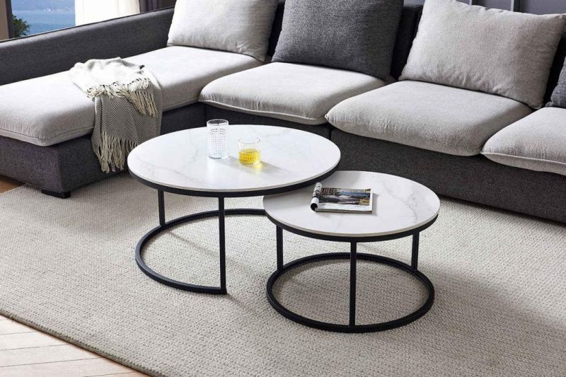 New Design Wooden Coffee Table Wire Coffee Table with Metal Frame Living Room Furniture 2 Tier