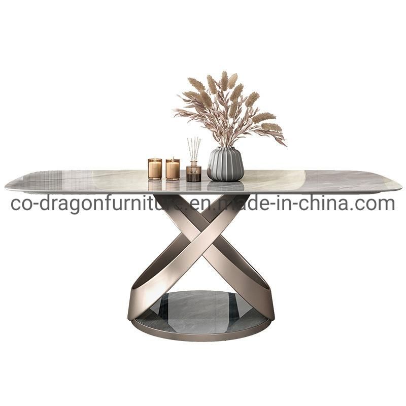 Modern Home Furniture Stainless Steel Dining Table with Marble Top