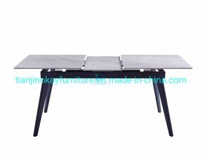 Modern Ceramic Top White Rectangle Dining Table with 4 Chairs Carbon Steel Base 4 People Dining Table