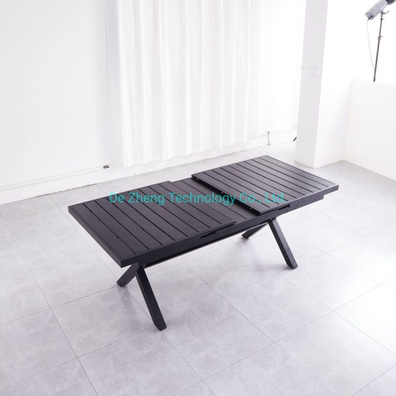 Height Adjustable All Aluminum Wood Picnic Table and Chairs Portable Camping Aluminium Rectangle Buff Table Sets