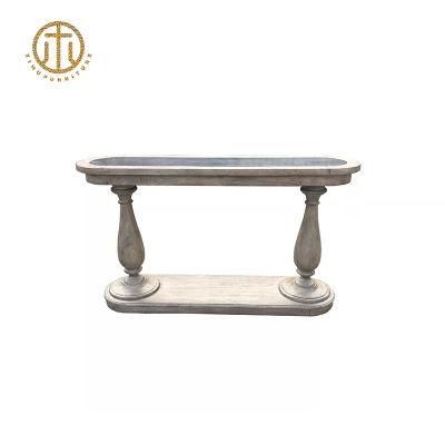 Roman Column Marble Countertop Wooden Side Table Suitable for Side Table or Dining Table in Living Room