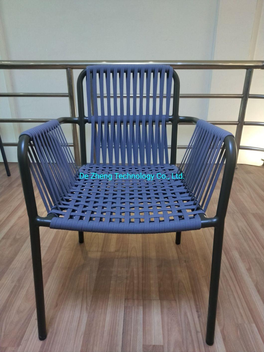 2021 New Nordic Style Luxury Garden Polyster Rope Outdoor Furniture Alum Wicker Single Rope Dining Set