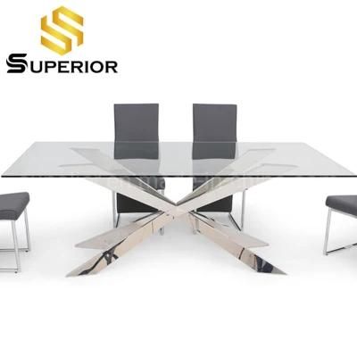 Rectangle Modern Design Metal Restaurant Glass Dining Table of Chairs