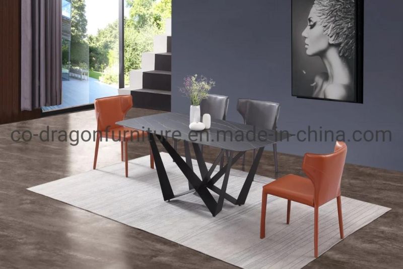 Modern Steel Legs Dining Table Sets with Rock Plate Top