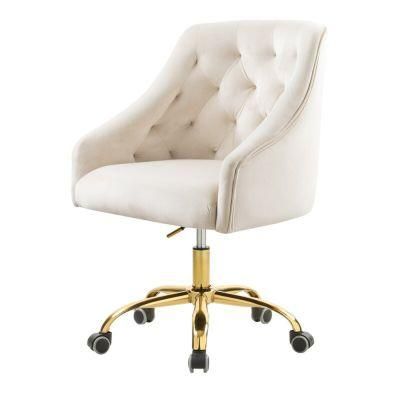 Gold Plating Stainless Steel Frame Beige Velvet Dining Chair Stainless Steel Base Light Color Velvet Dining Chair