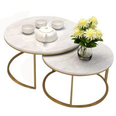 Living Room Corner Design Black Marble Top Gold Stainless Steel Round Side Marble Coffee Table