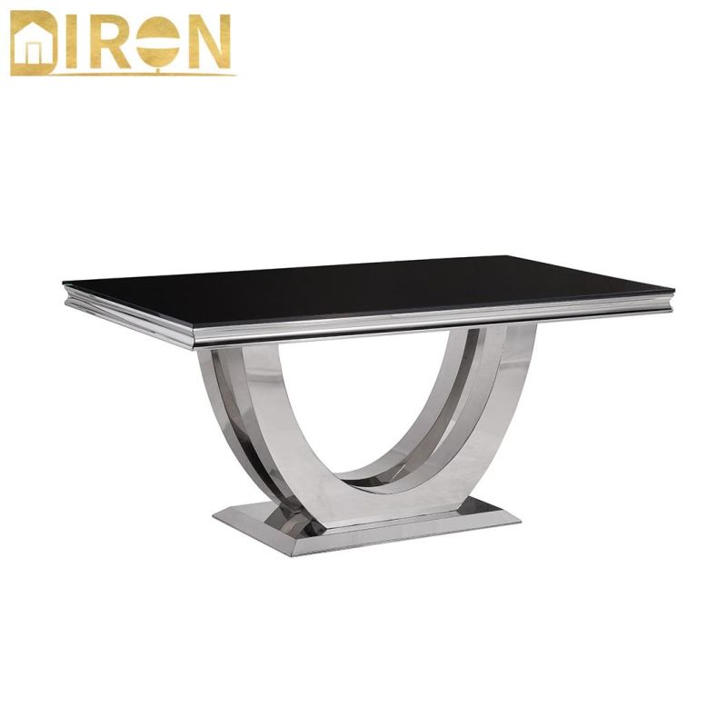 China Factory Supply Dining Room Home Furniture Marble Dining Table with Stainless Steel