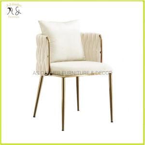 Light Luxury Ins Style Golden Metal Velvet Fabric Knit Armchair Dining Chair