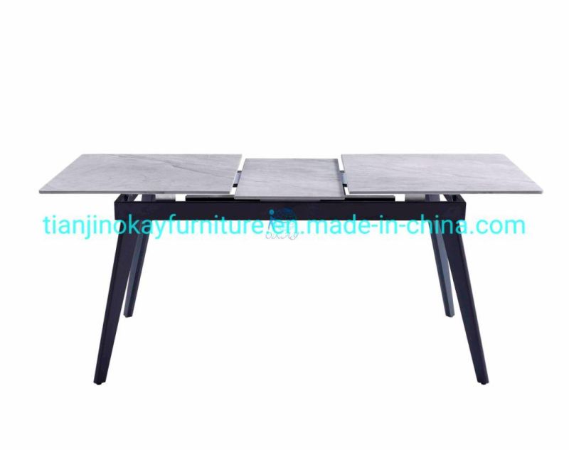 Modern Ceramic Top White Rectangle Dining Table with 4 Chairs Carbon Steel Base 4 People Dining Table