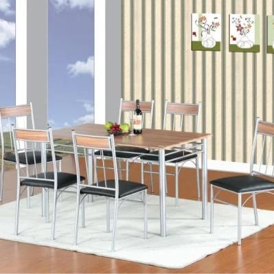Home Restaurant Dinner Room Set Modern Furniture Wood Metal Dining Table Set with 6 Seater