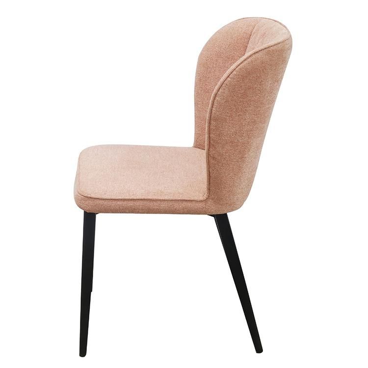 European Modern Design Dining Room Furniture Ergonomic Pink Fabric Iron Leg Dining Chair