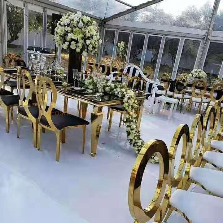 Modern Luxury Hotel Banquet Furniture Metal Frame Stainless Steel Golden Wedding Chair Party Event Rental Resell Chair for Restaurant Dining