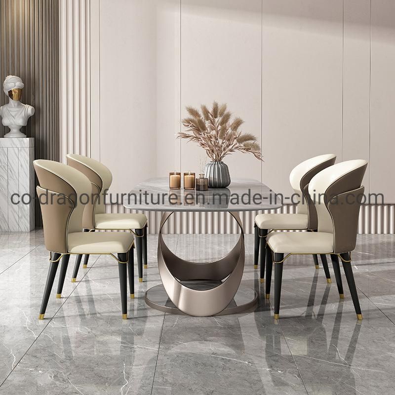 Modern Home Furniture Stainless Steel Dining Table with Marble Top