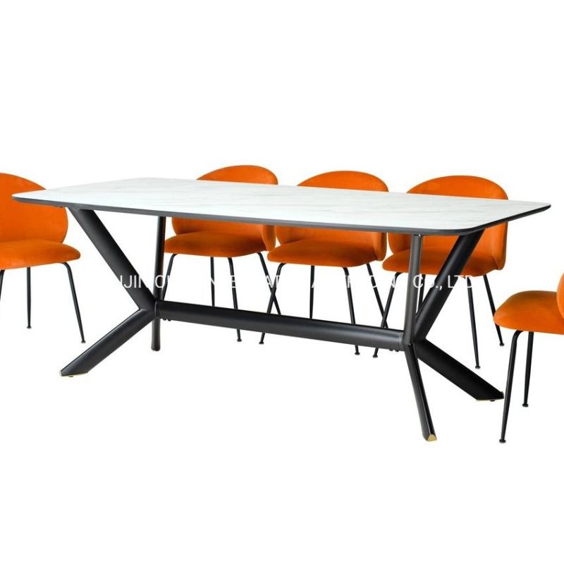 Contemporary New Design Luxury Sinered Stone Top Dining Table with X Shape Black Iron Leg