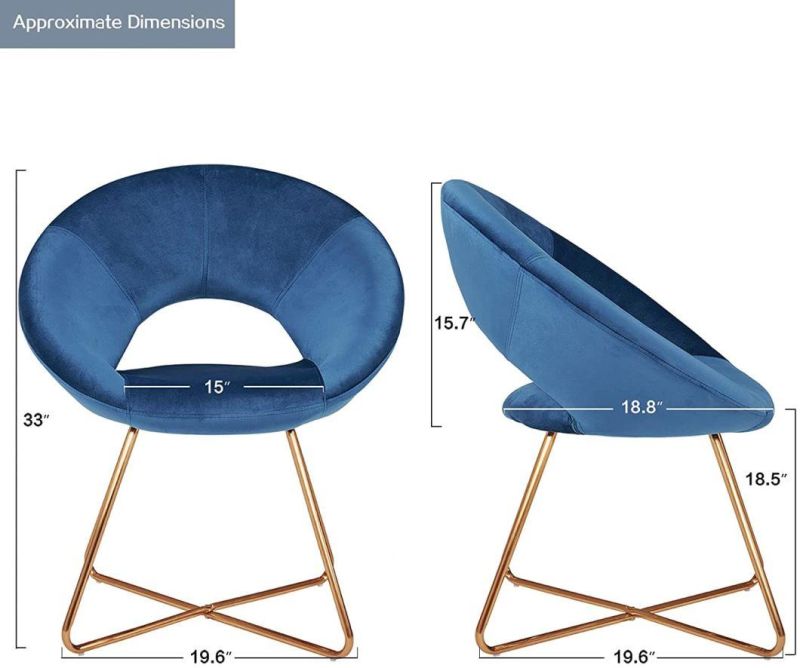 Lounge Office Furniture Velvet Arm Dining Chair Fabric Metal Leg