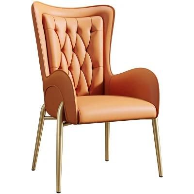 Minimalist Modern Design Iron Gilded Casual Dining Chair Creative Home Soft Bag Chair with Leather Seat Cushion
