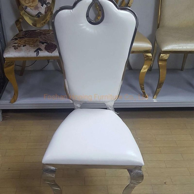 High Class Hotel Stainless Steel Chair Dining Room Furniture Salable White Leather Wedding Chair