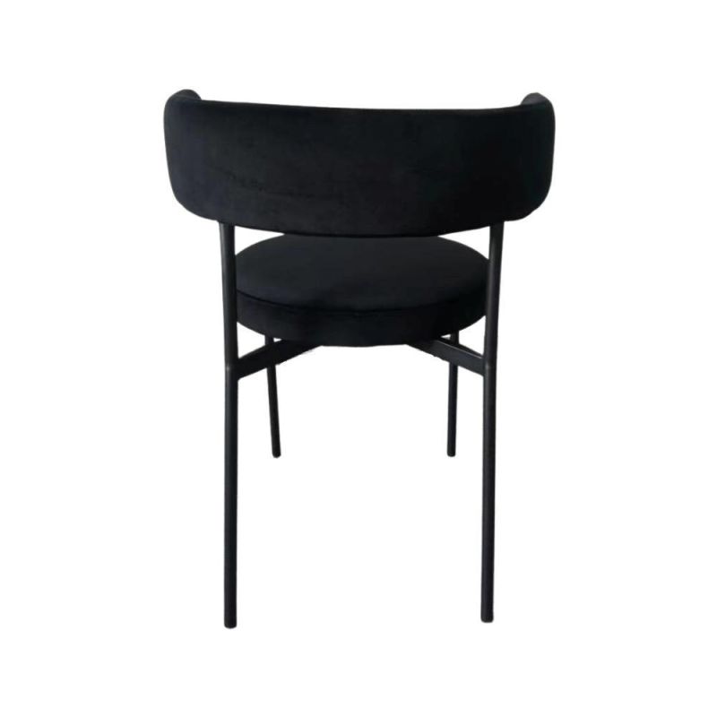 Simple Elegant Black Color Stable Iron Frame Velvet Seat Restaurant Chair