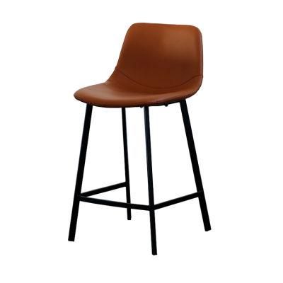 Minimalist Leather Bar Chair Brown Classic Design Modern Furniture Entertainment Commercial Space Leisure Bar Stool Rental Chair