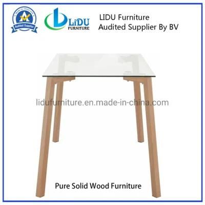 Best Price Glass Dining Table with Wooden Legs