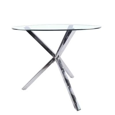 Stainless Steel Legs Clean Glass Dining Table Set with 4 Chairs