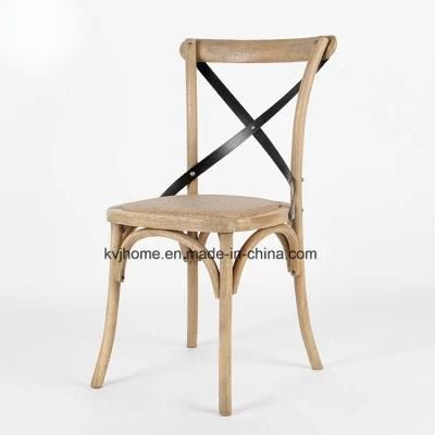 Vintage Oak Wood Metal Cross Back Dining Chair (UF-205)