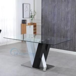 Clear Top Black and White MDF Simple Fast Delivery Modern Glass Top Dining Table