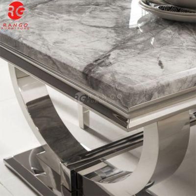 Living 180cm Grey Marble and Stainless Steel Chrome Dining Table Dining Table Grey Marble and Chrome